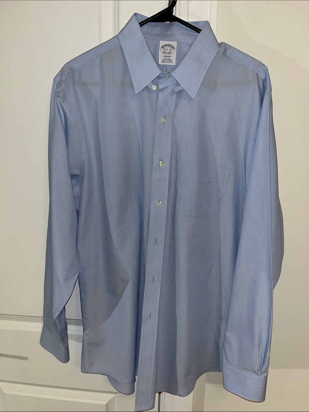 Brooks Brothers Regent Blue Retro Button Collar Dress shirt 16 1/2 x 35 Non Iron